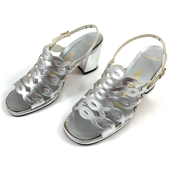 1960's mod silver caged peep toe heeled LIFE STRIDE sandals - Picture 7 of 16